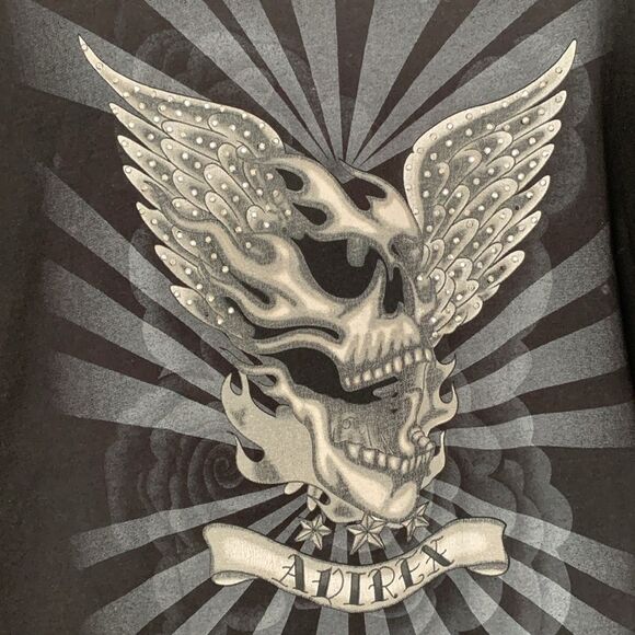 VTG Avirex Winted Skull Rhinestone Black T-Shirt Men’s Size XXL - Picture 2 of 6